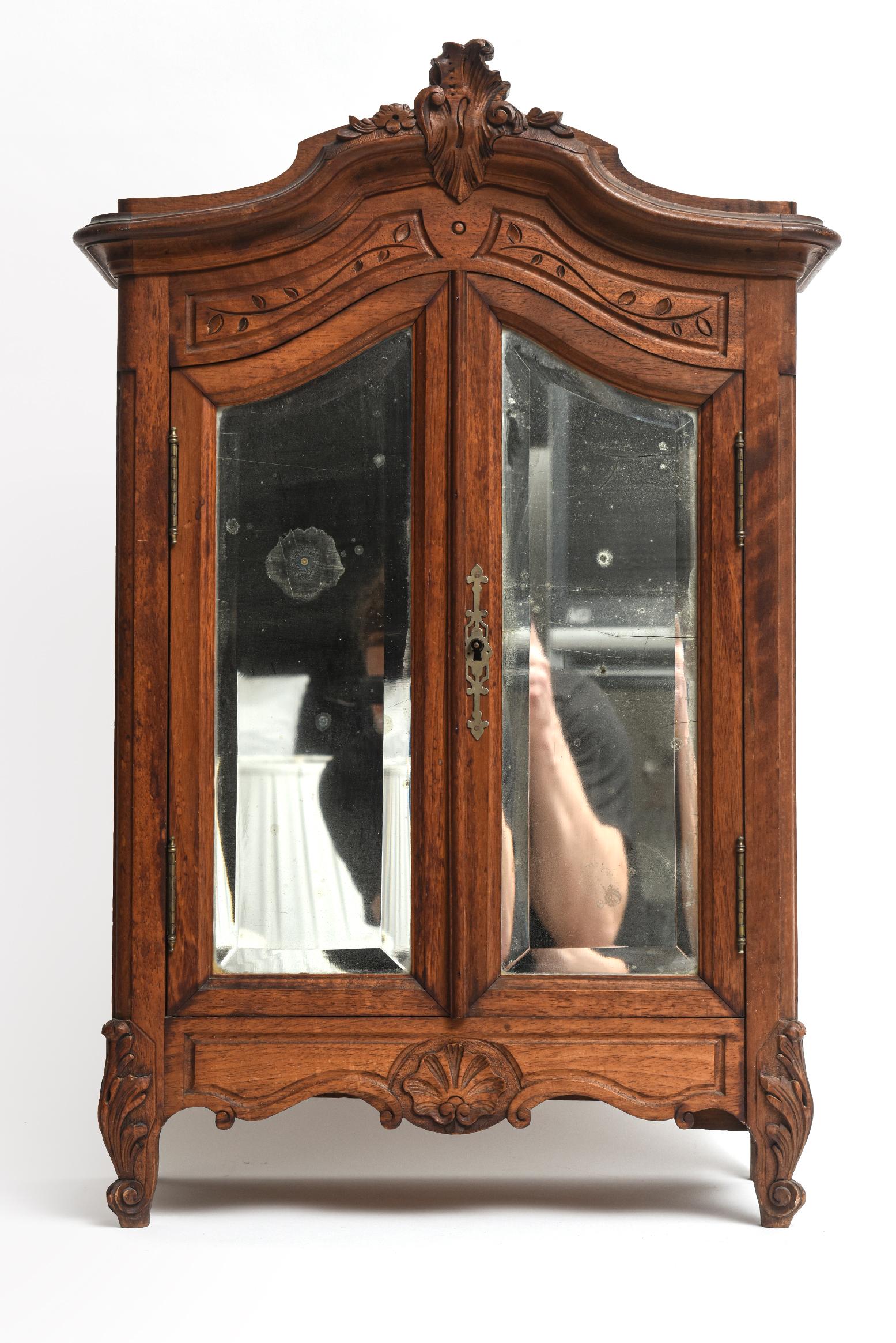 Antique Salesman Sample Miniature Mirrored Armoire Doll Wardrobe Display Cabinet 1
