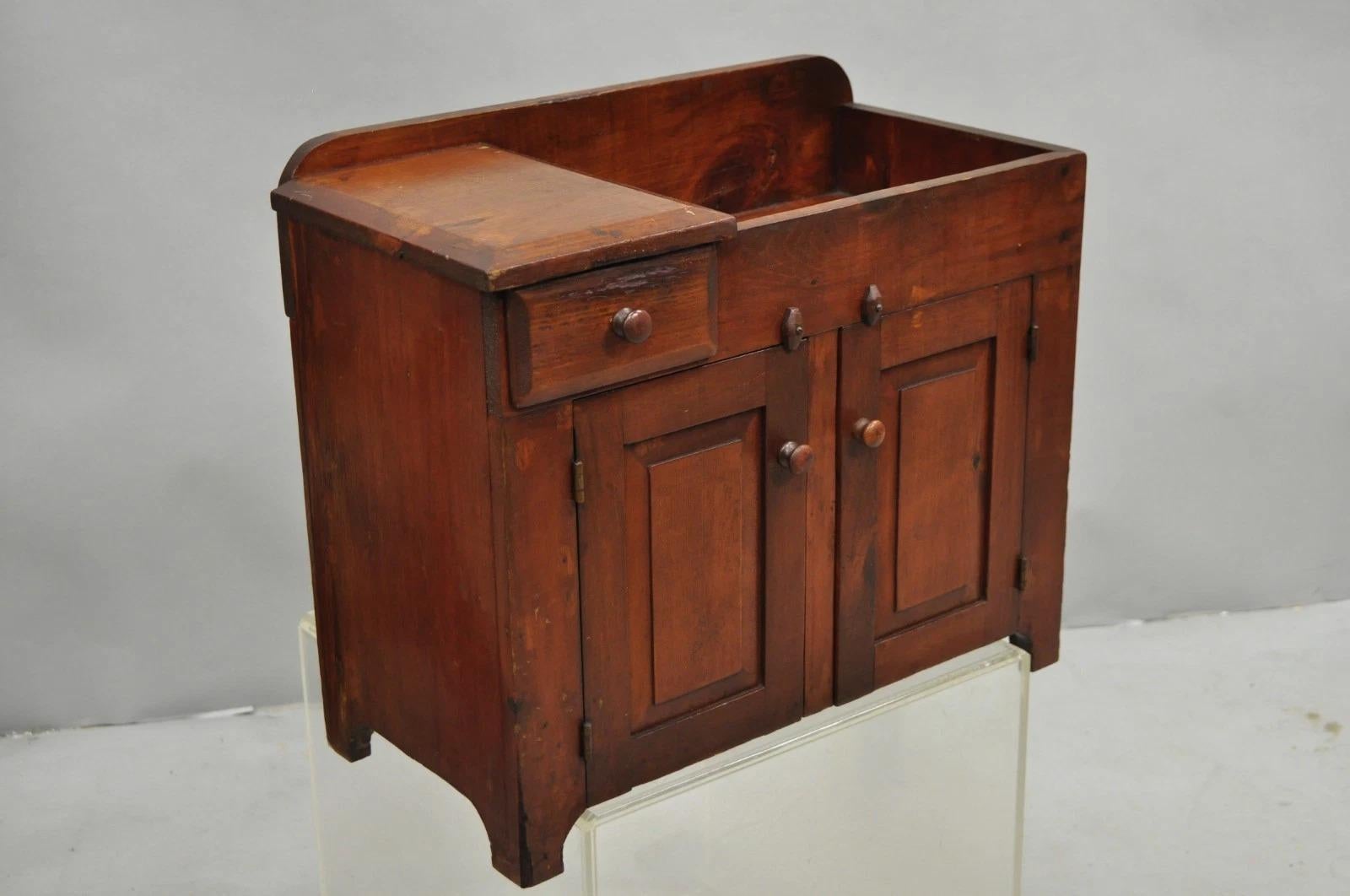 Unknown Antique Salesman Sample Primitive Miniature Pine Wood Small Dry Sink Washstand For Sale
