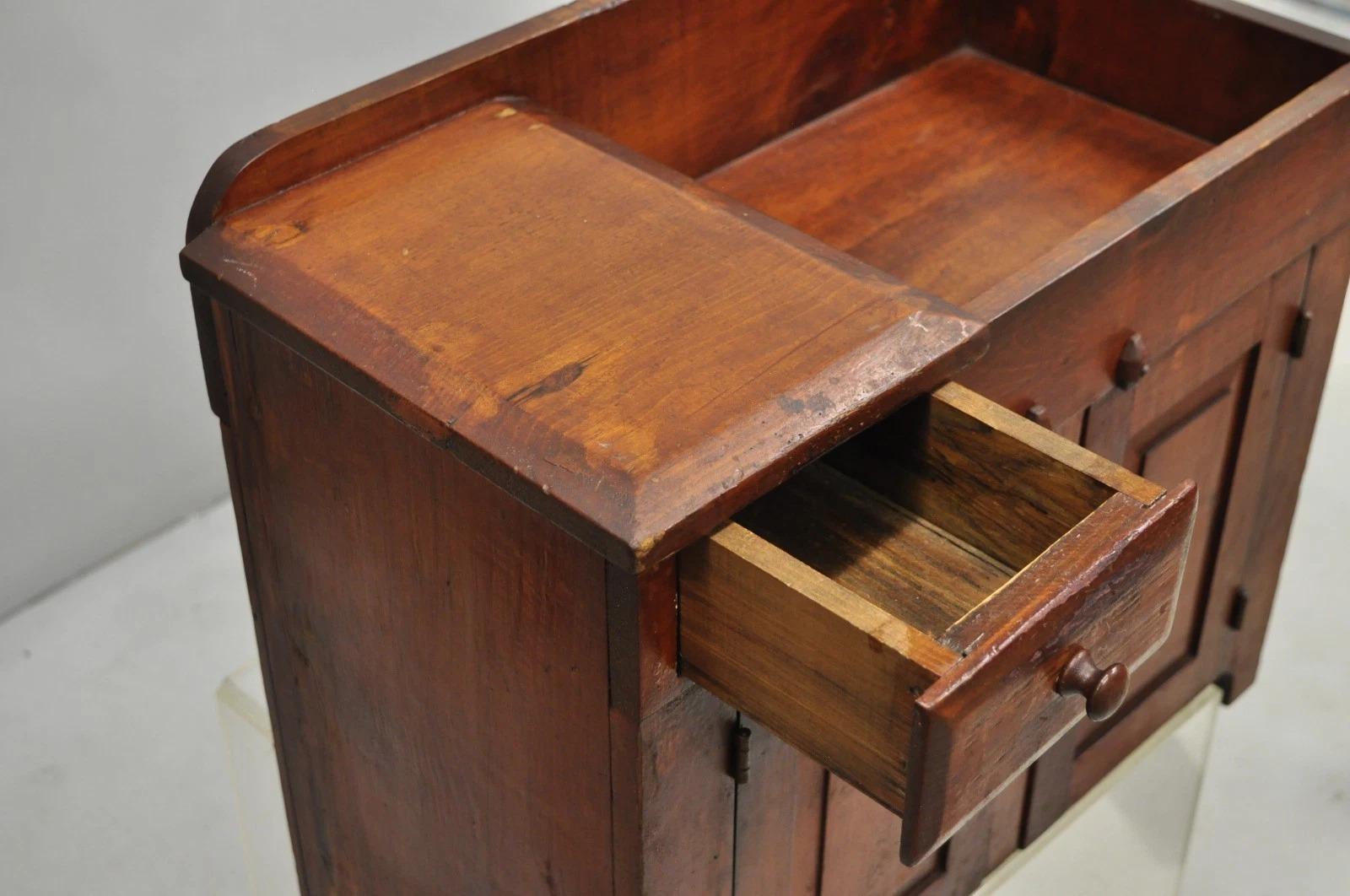 20th Century Antique Salesman Sample Primitive Miniature Pine Wood Small Dry Sink Washstand For Sale
