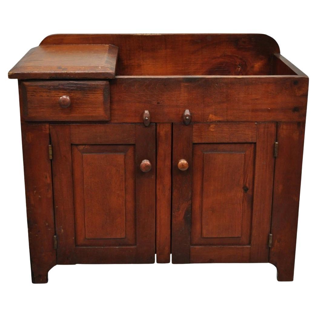 Antique Salesman Sample Primitive Miniature Pine Wood Small Dry Sink Washstand For Sale