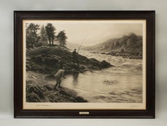 Antique Salmon Fishing Engraving, Salmon Fishing on the Dee by Joseph Farquharso