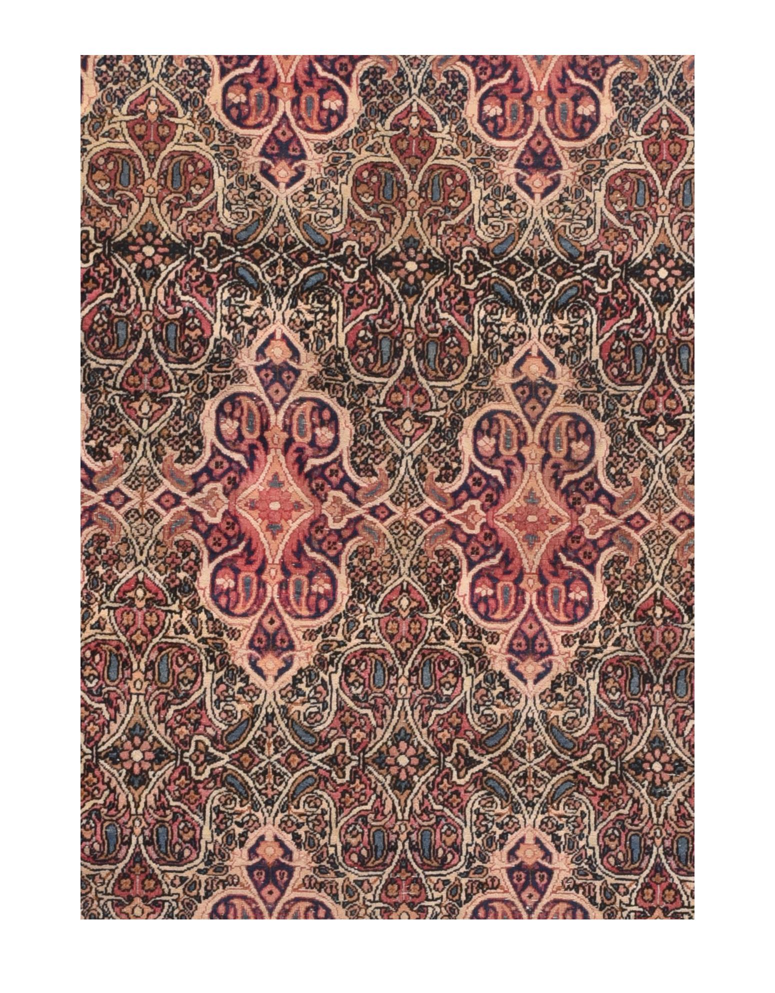 Antique Salmon Lavar Kerman Rug In Good Condition For Sale In New York, NY