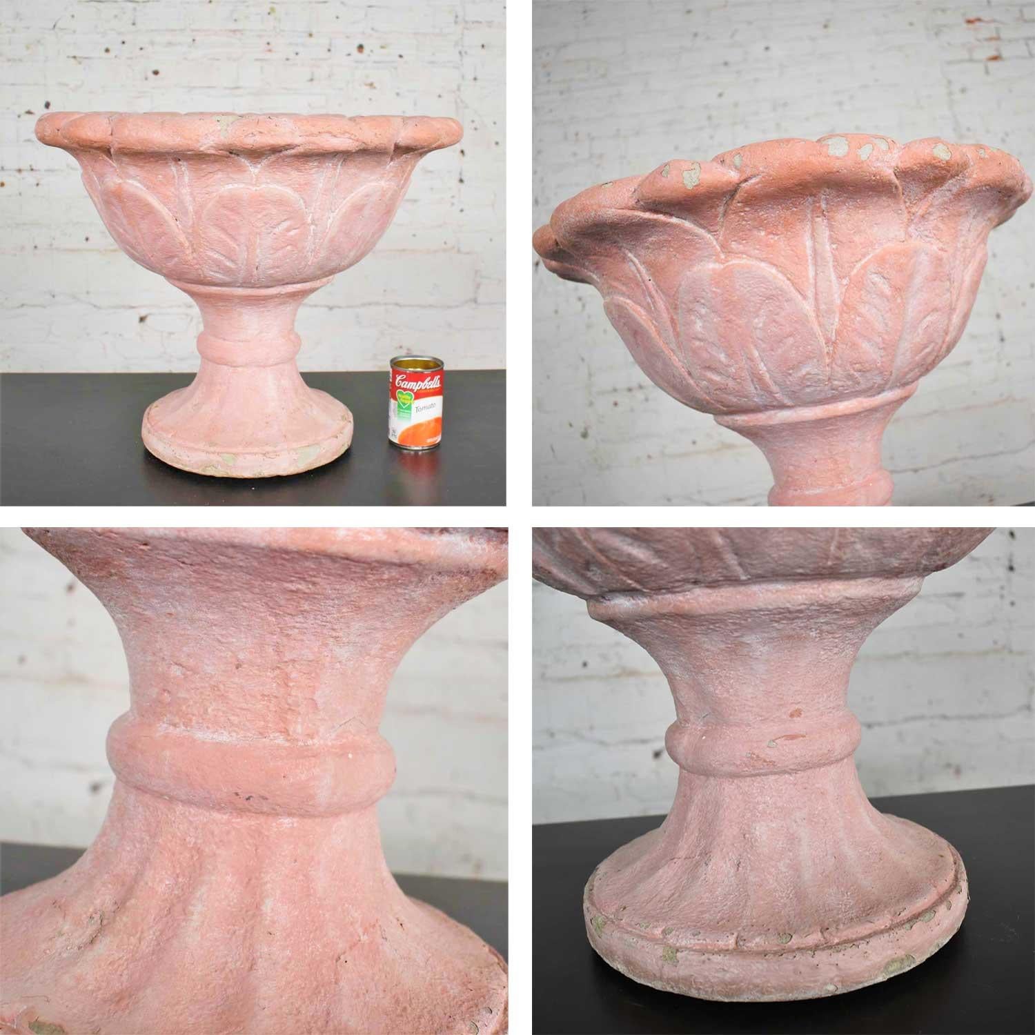 Antiqu Salmon Red Concrete Garden Urn Planter For Sale 3