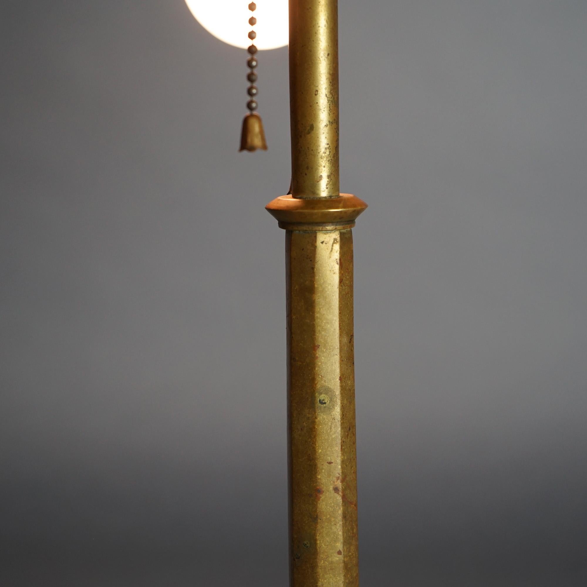 Antique Salo Leaded Slag Glass Table Lamp with Bronze Base C1920 6