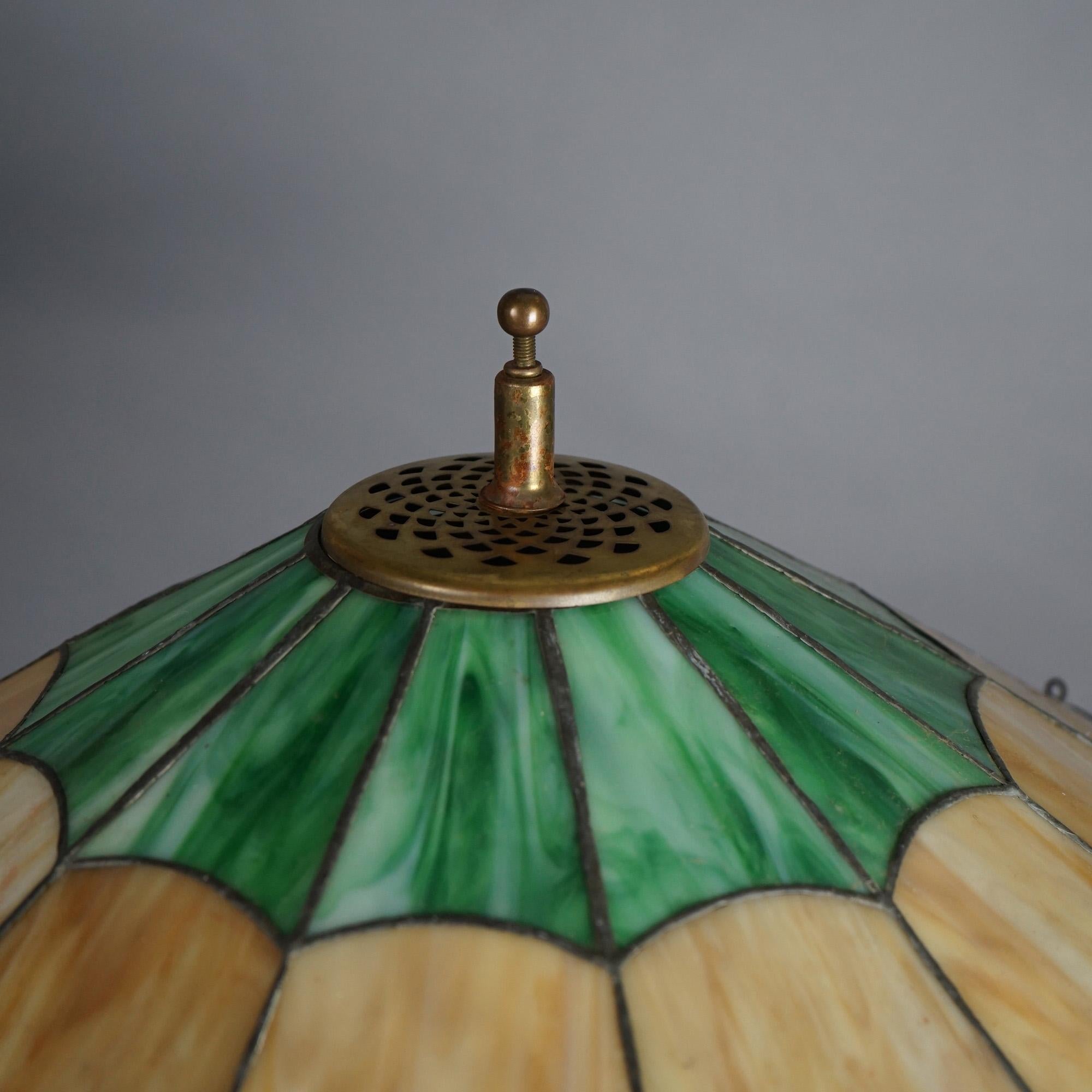 American Antique Salo Leaded Slag Glass Table Lamp with Bronze Base C1920