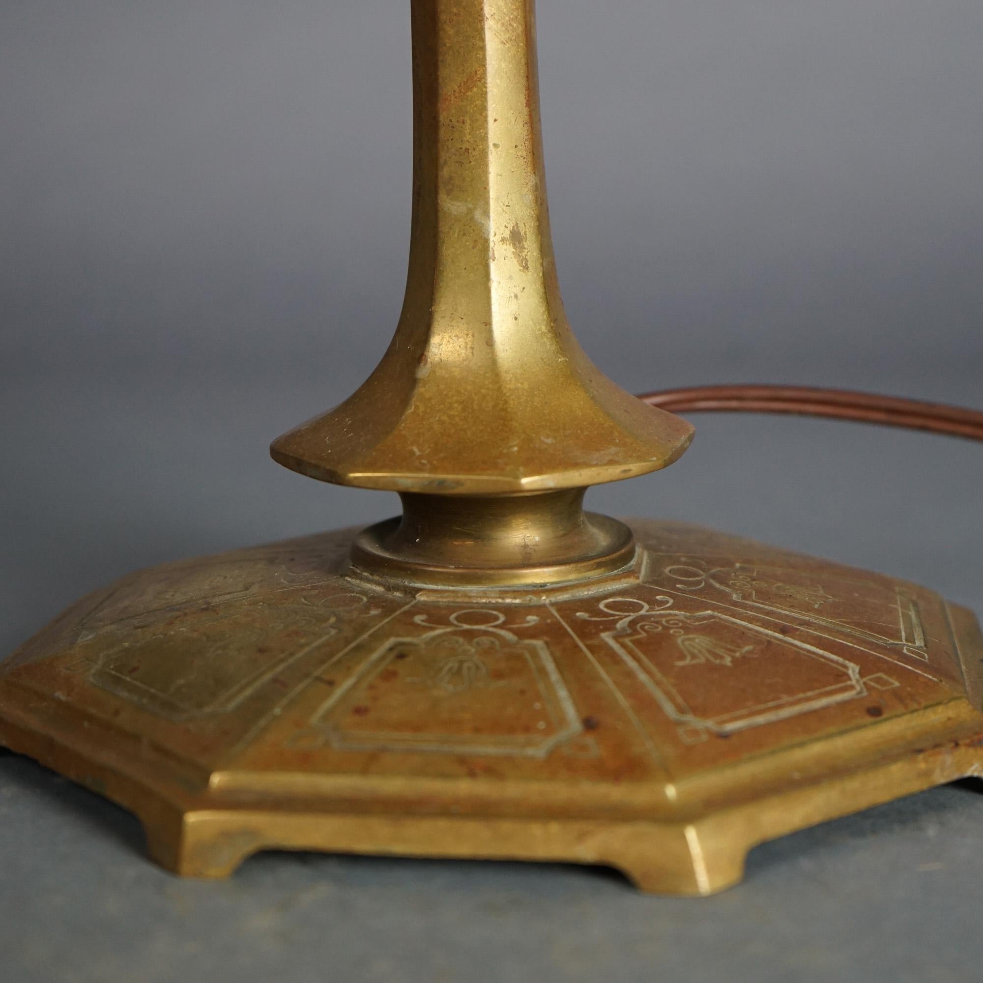 20th Century Antique Salo Leaded Slag Glass Table Lamp with Bronze Base C1920