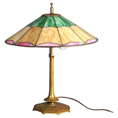 Antique Salo Leaded Slag Glass Table Lamp with Bronze Base C1920