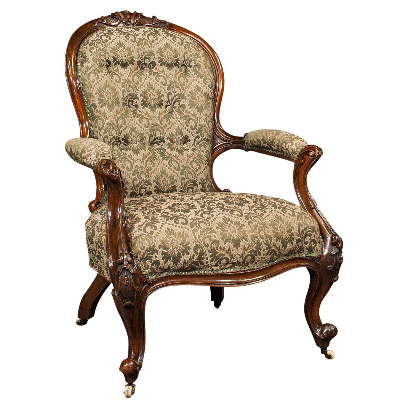 Antique Salon Chair, English, Walnut, Armchair, Early Victorian, circa 1840 en vente