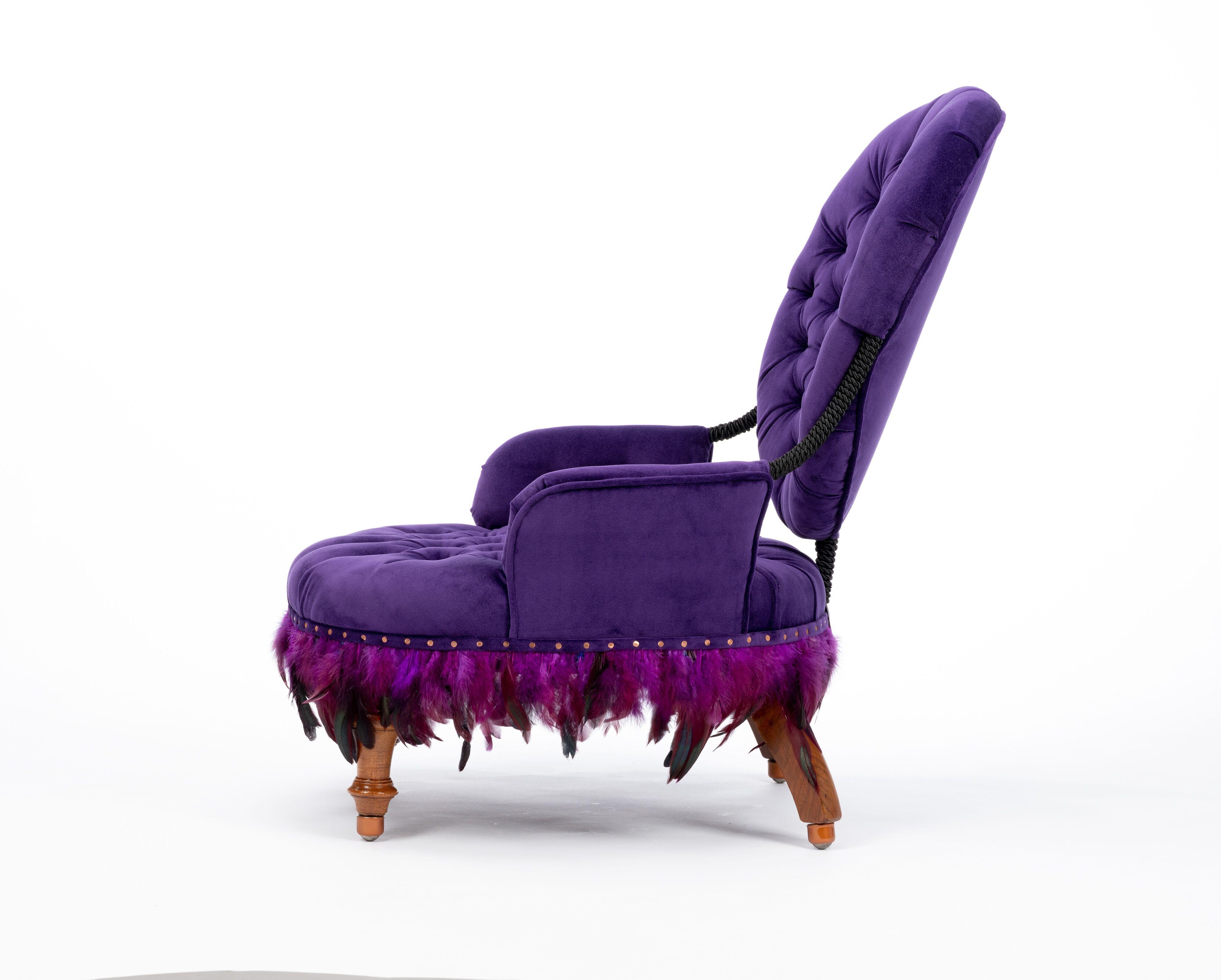 Wrought Iron Antique Salon Chair Purple Reign Burlesque Chair, France, circa 1875