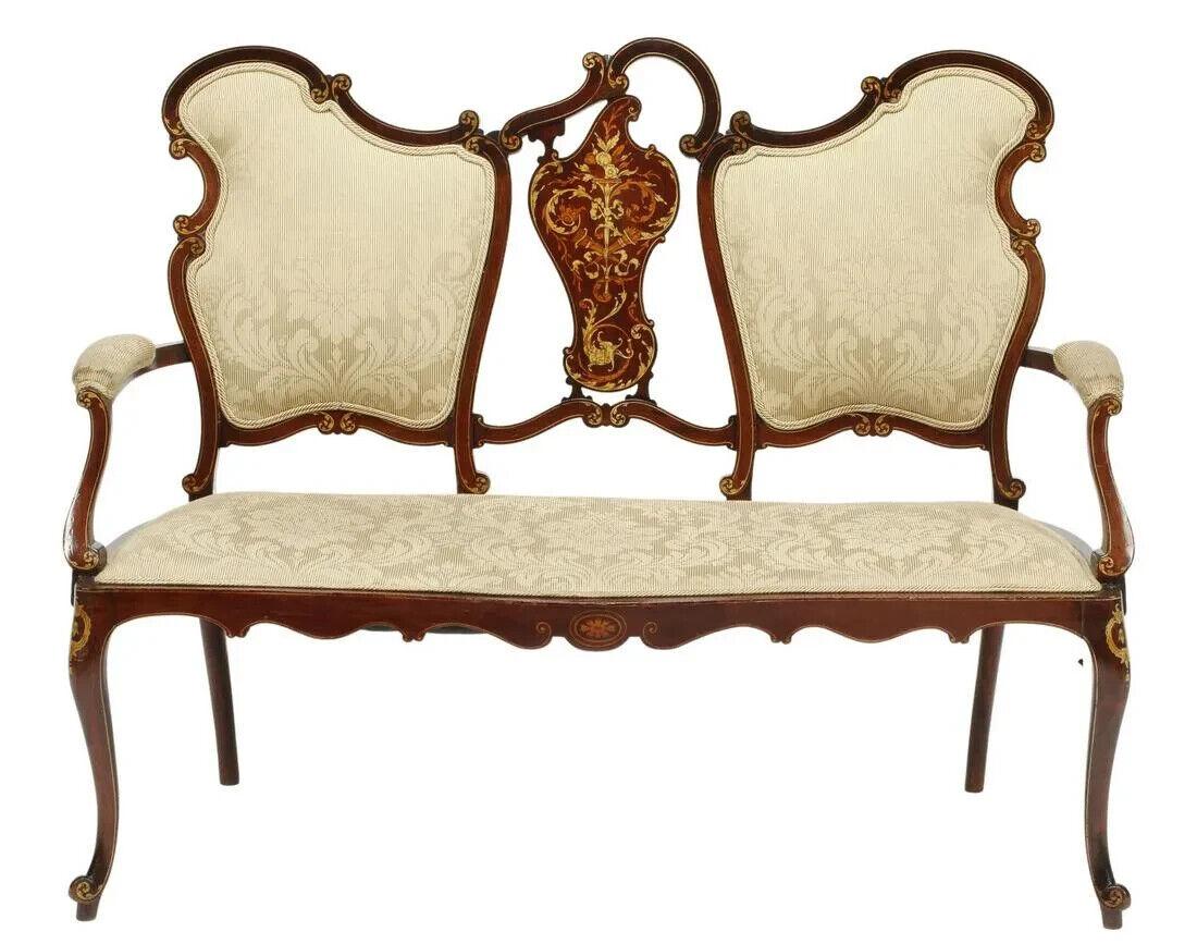 Charming Antique Salon Set, Austrian,  Inlaid, 5-Piece Set, Settee with 4 Chairs!!  Beautiful curved lines!  Neutral upholstery color!  Great pieces for the parlor or your living area!

This is an antique five-piece salon set from Austria, featuring