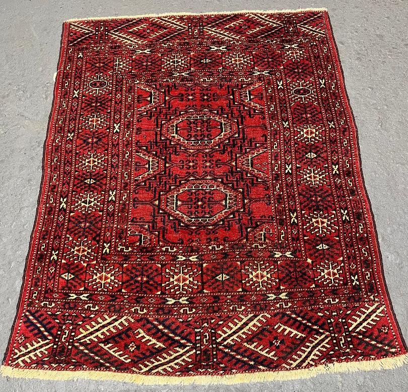 Turkoman rugs and carpets are woven in the region east of the Caspian Sea known as West Turkestan, populated by nomadic tribes. The design element that distinguishes this type of rug is the gul medallion, which is usually octagonal in shape, and