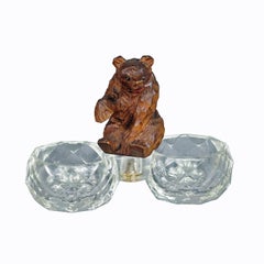 Antique Salt and Pepper Bowl with Wooden Carved Bear