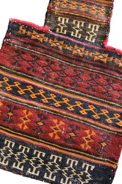 Antique Rug Salt Bag Handwoven Oriental Rug Blue Red Wool Salt Bag