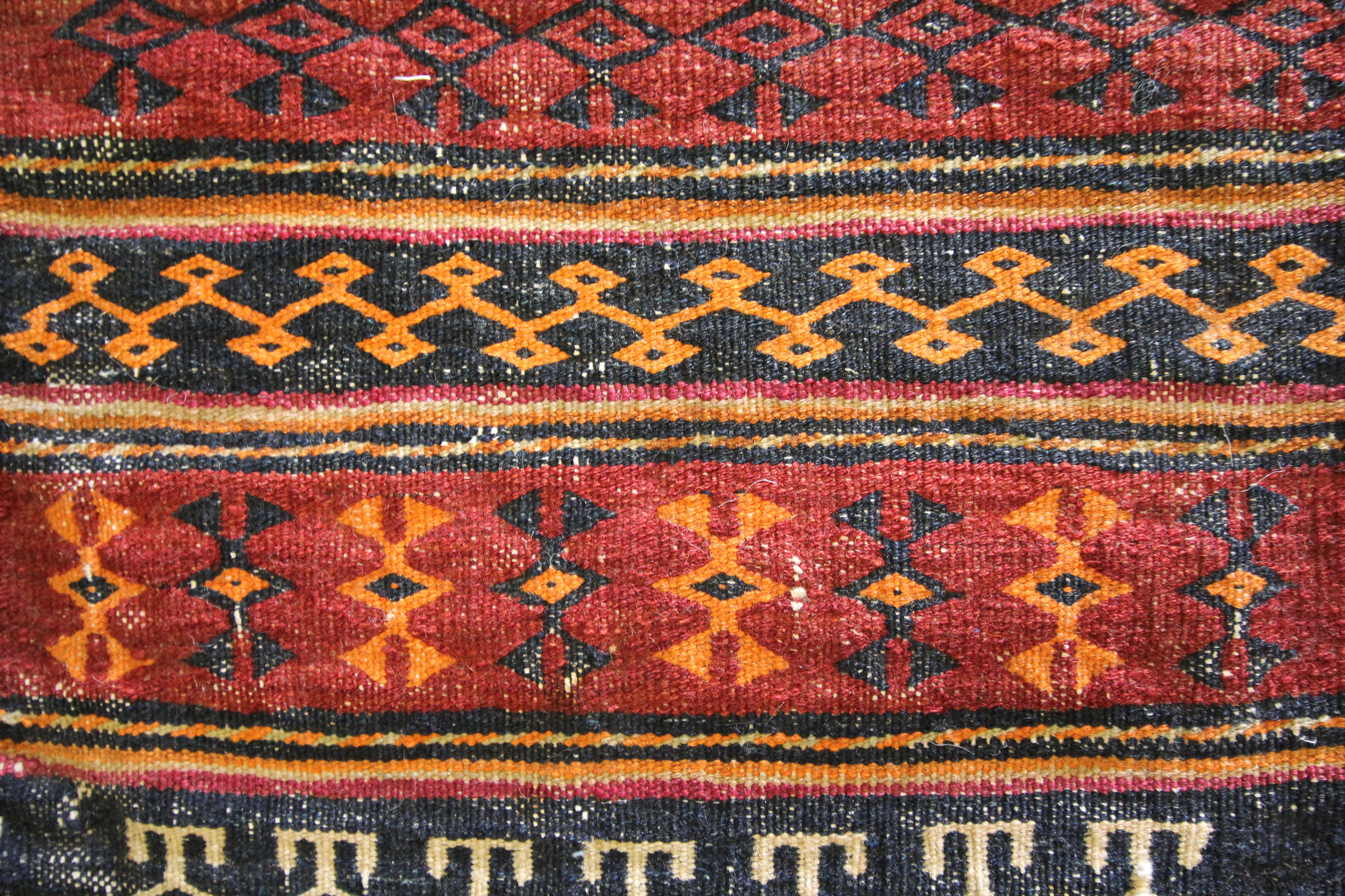 Caucasian Antique Rug Salt Bag Handwoven Oriental Rug Blue Red Wool Salt Bag For Sale