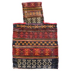 Used Rug Salt Bag Handwoven Oriental Rug Blue Red Wool Salt Bag