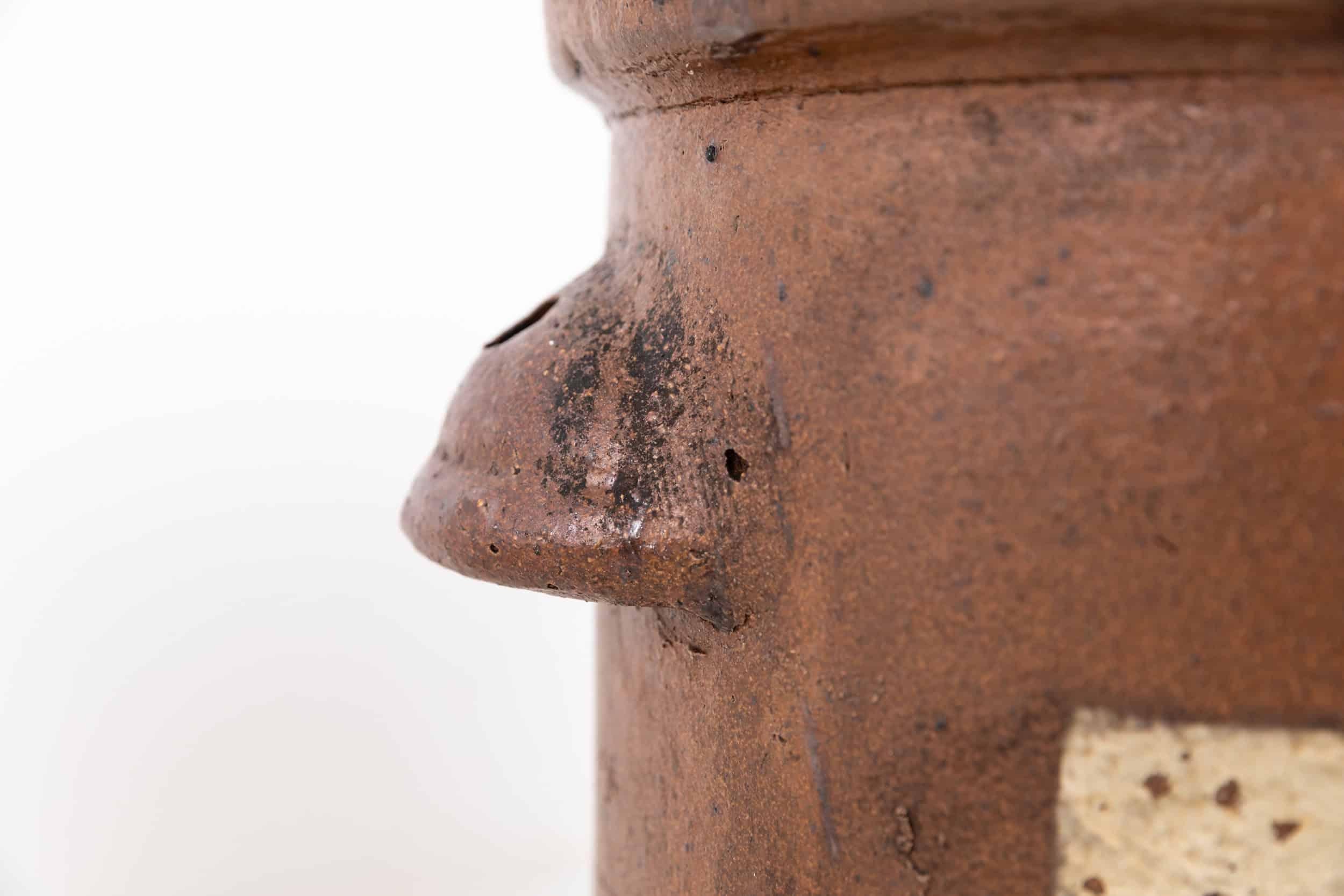 Anglais Ancienne jarre d'apothicaire émaillée au sel et peinte à la main, pot de bouche d'apothicaire, vers 1900 en vente
