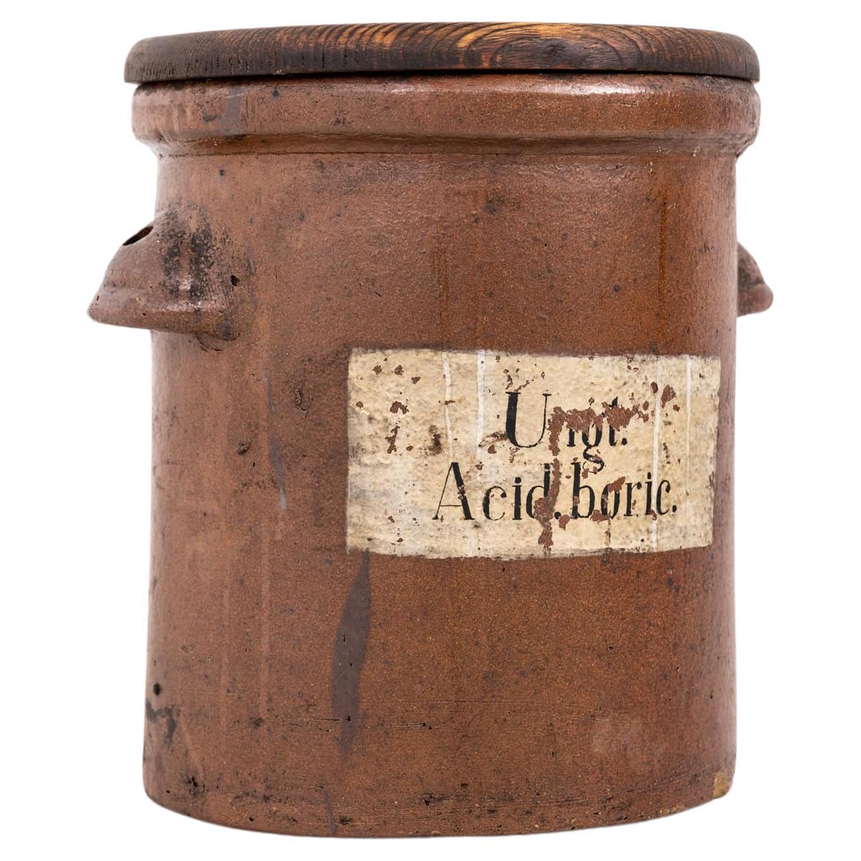 Antique Salt Glazed Clay Apothocary Chemist Hand Painted Jar Tub Pot. c.1900 For Sale