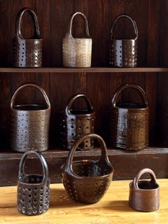 Antique Salt Glazed Industrial Stoneware Dipping Baskets, Early 1900s