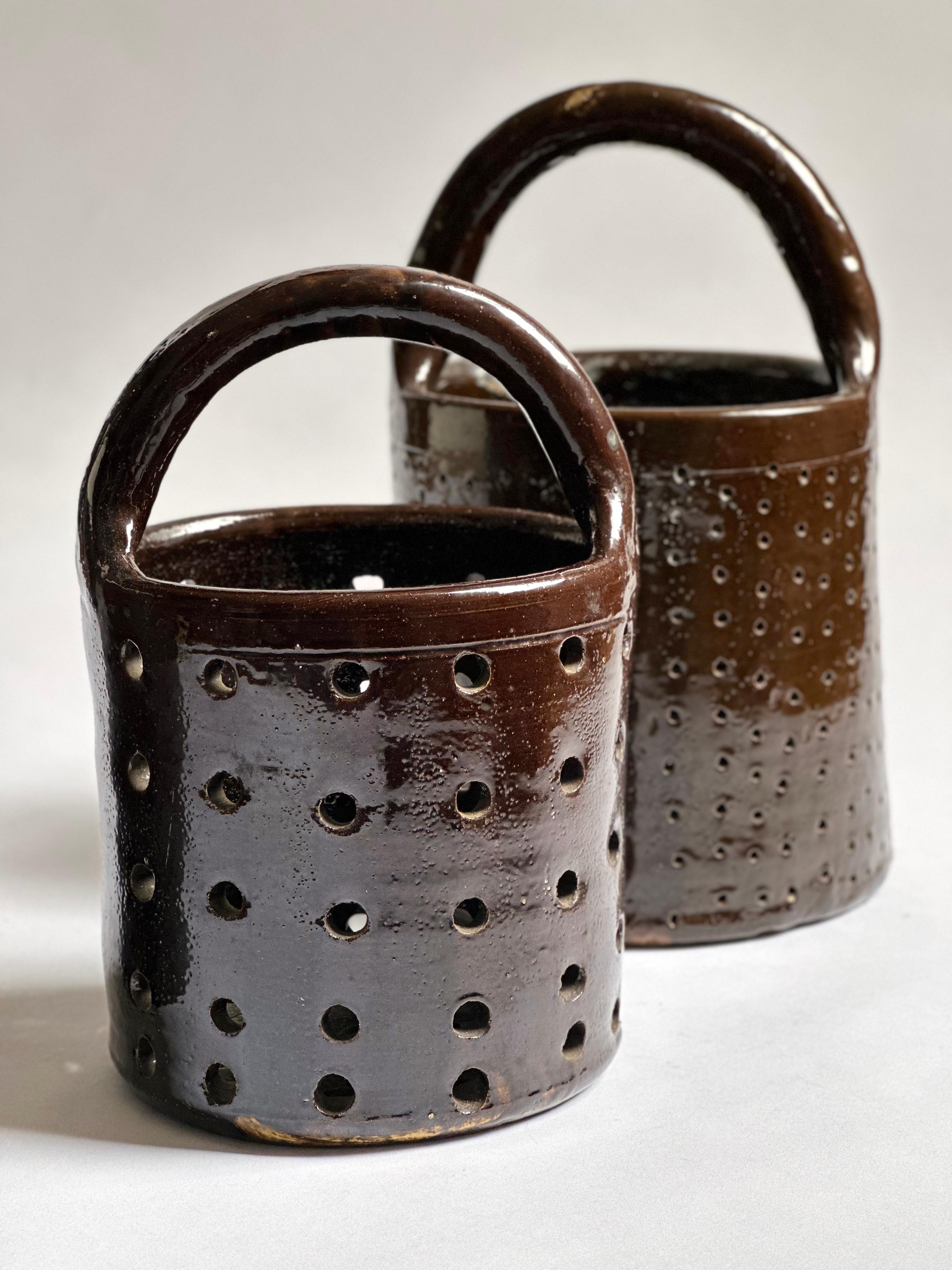 Early 20th Century Antique Salt Glazed Industrial Stoneware Dipping Baskets, Early 1900s For Sale
