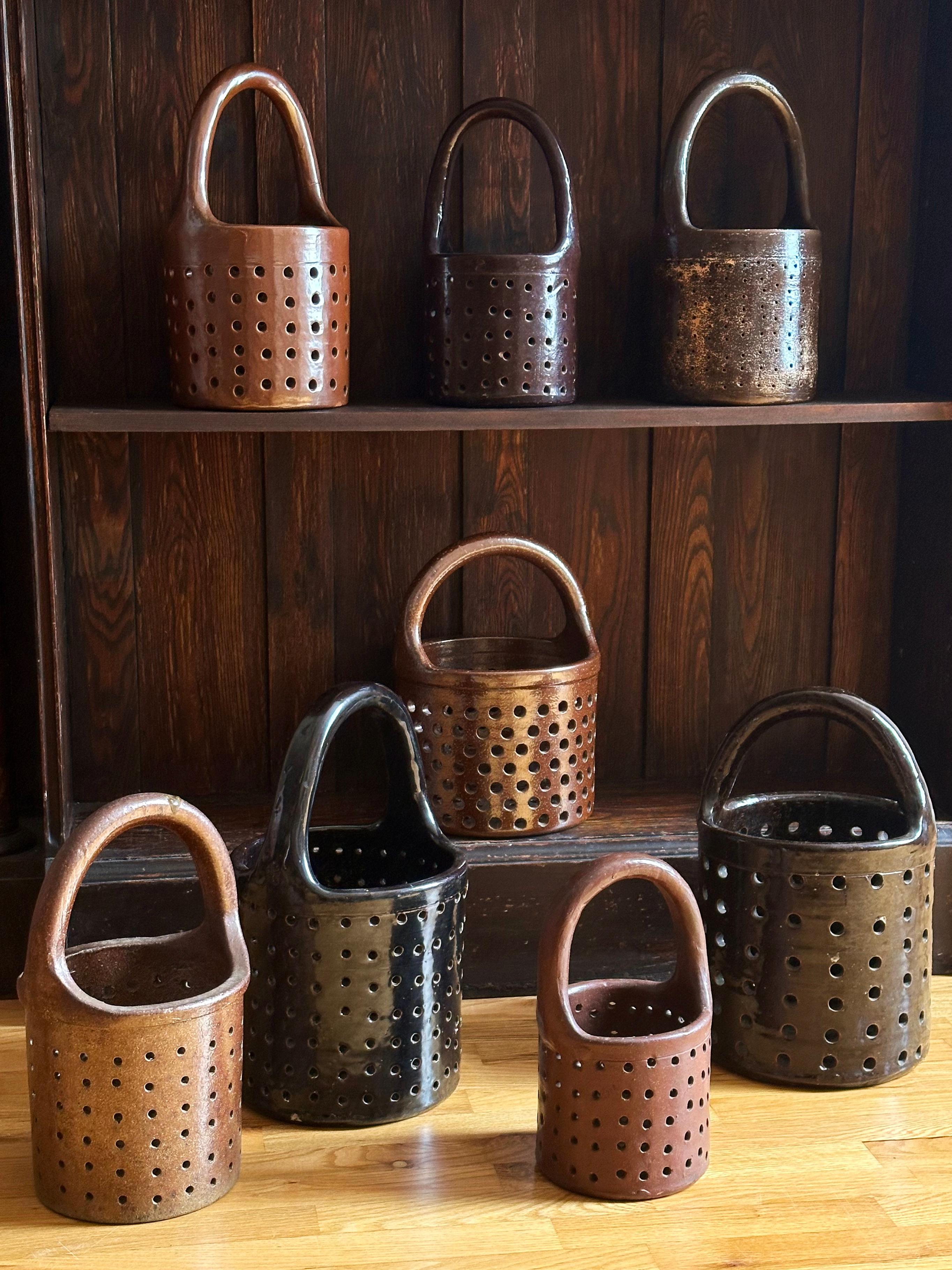 Early 20th Century Antique Salt Glazed Industrial Stoneware Dipping Baskets, Early 1900s For Sale