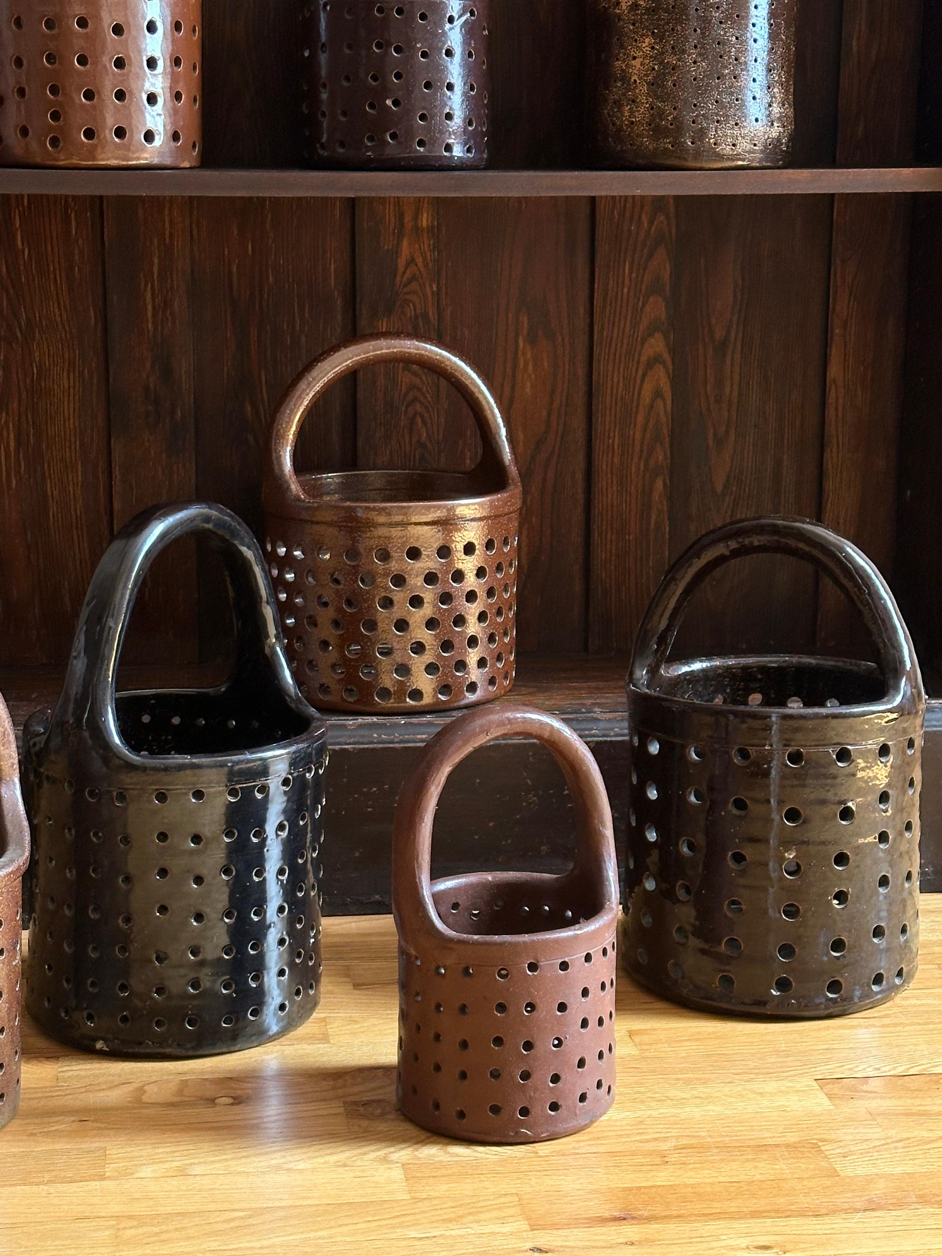 Antique Salt Glazed Industrial Stoneware Dipping Baskets, Early 1900s For Sale 1