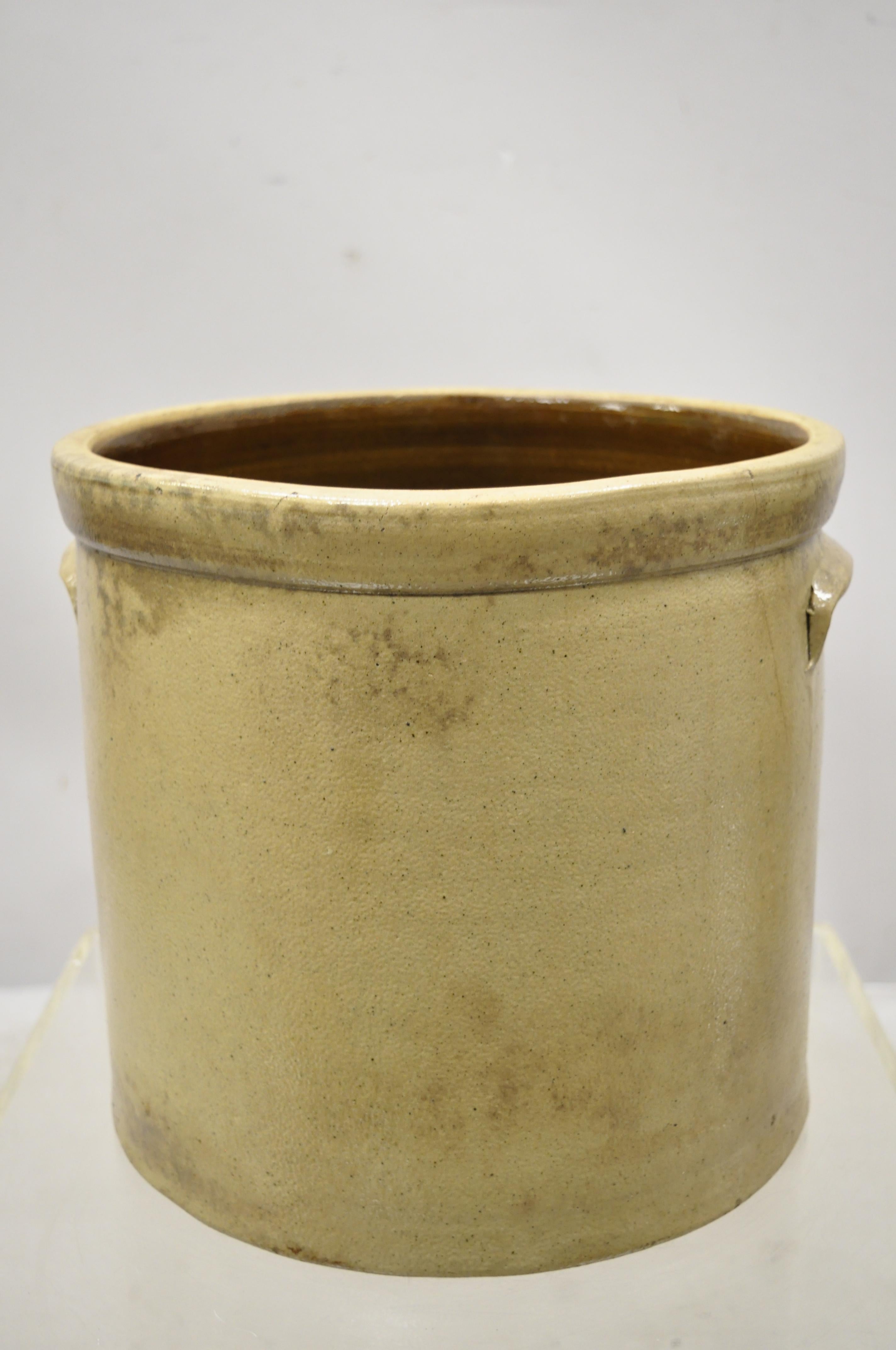 Antique Salt Glazed Stoneware Pottery Crock Pot with Cobalt Blue Design 2