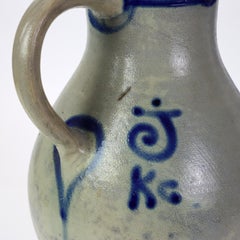Antique Salt Glazed Stoneware Westerwald Flagon with Floral Pattern C1870
