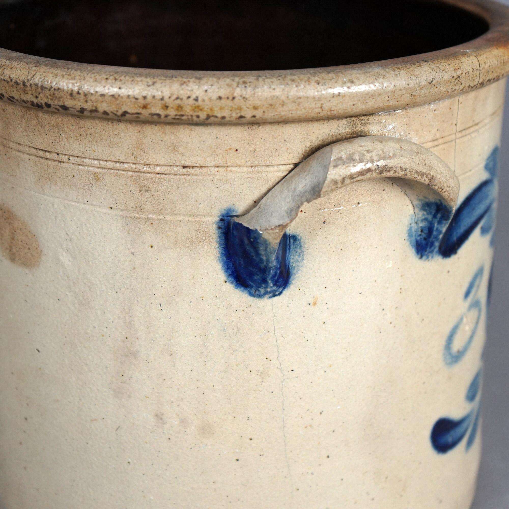 Antique Salt Glazed T. Harrington Lyons Blur Decorated Stoneware Crock  c1870 2