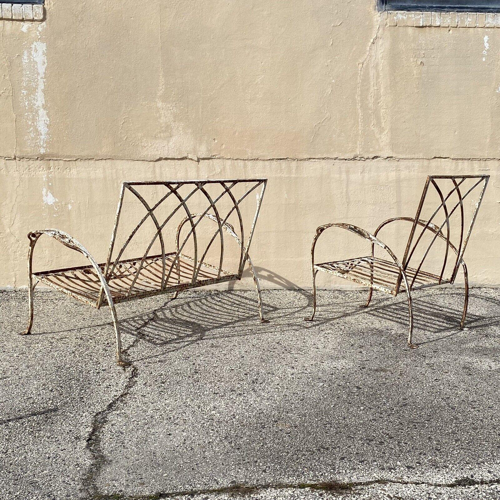 Antique Salterini Mt Vernon Art Deco Wrought Iron Garden Patio Settee Chair Set 8