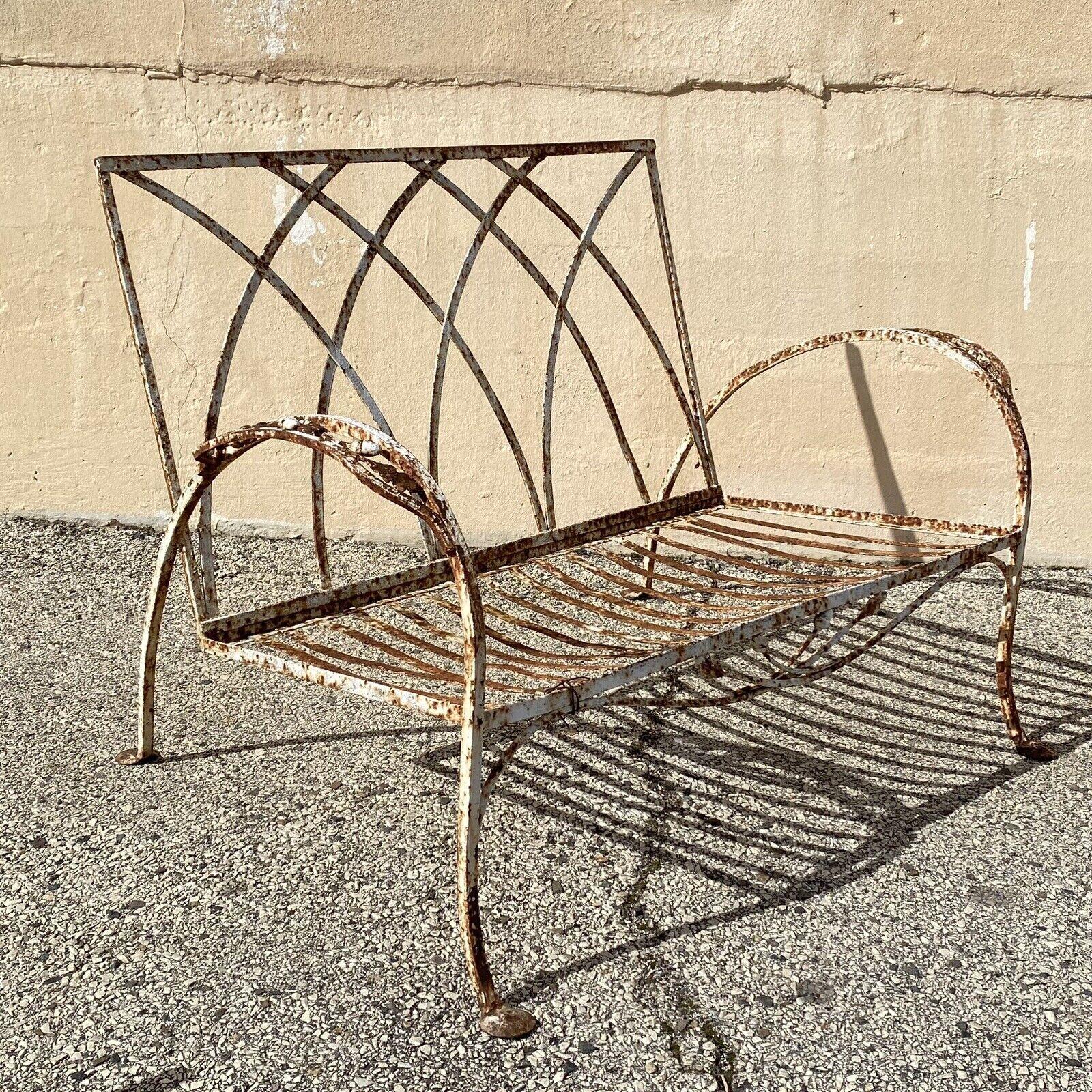 20th Century Antique Salterini Mt Vernon Art Deco Wrought Iron Garden Patio Settee Chair Set