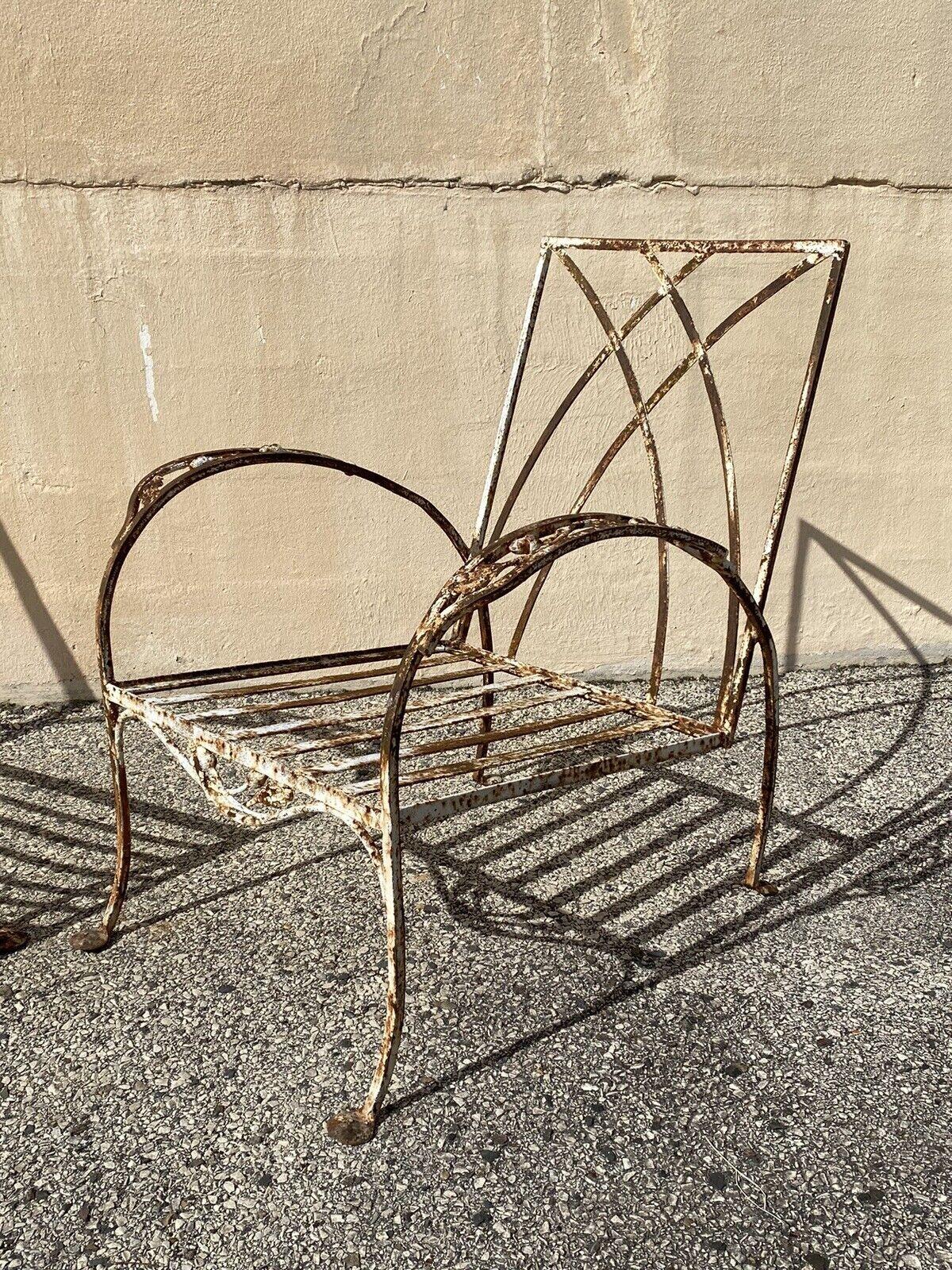 Antique Salterini Mt Vernon Art Deco Wrought Iron Garden Patio Settee Chair Set 1