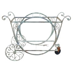 Antique Salterini Mt Vernon Wrought Iron Art Nouveau Patio Serving Bar Tea Cart