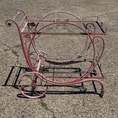 Antique Salterini Mt Vernon Wrought Iron Art Nouveau Pink Serving Bar Tea Cart