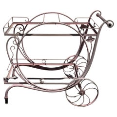 Antique Salterini Mt Vernon Wrought Iron Art Nouveau Pink Serving Bar Tea Cart