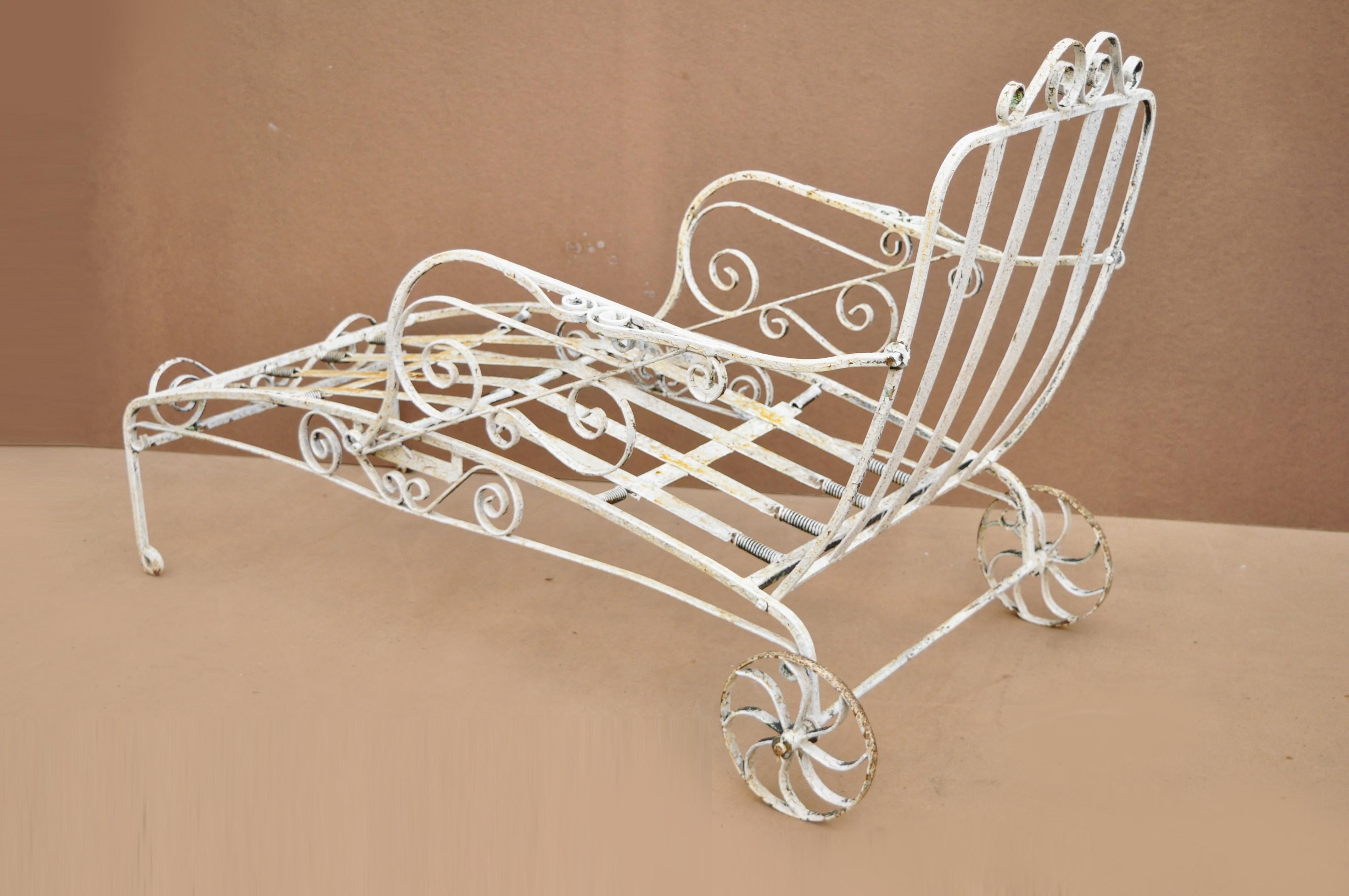 Antique Saltertini Fancy Wrought Iron Art Nouveau Reclining Chaise Lounge Chair 2