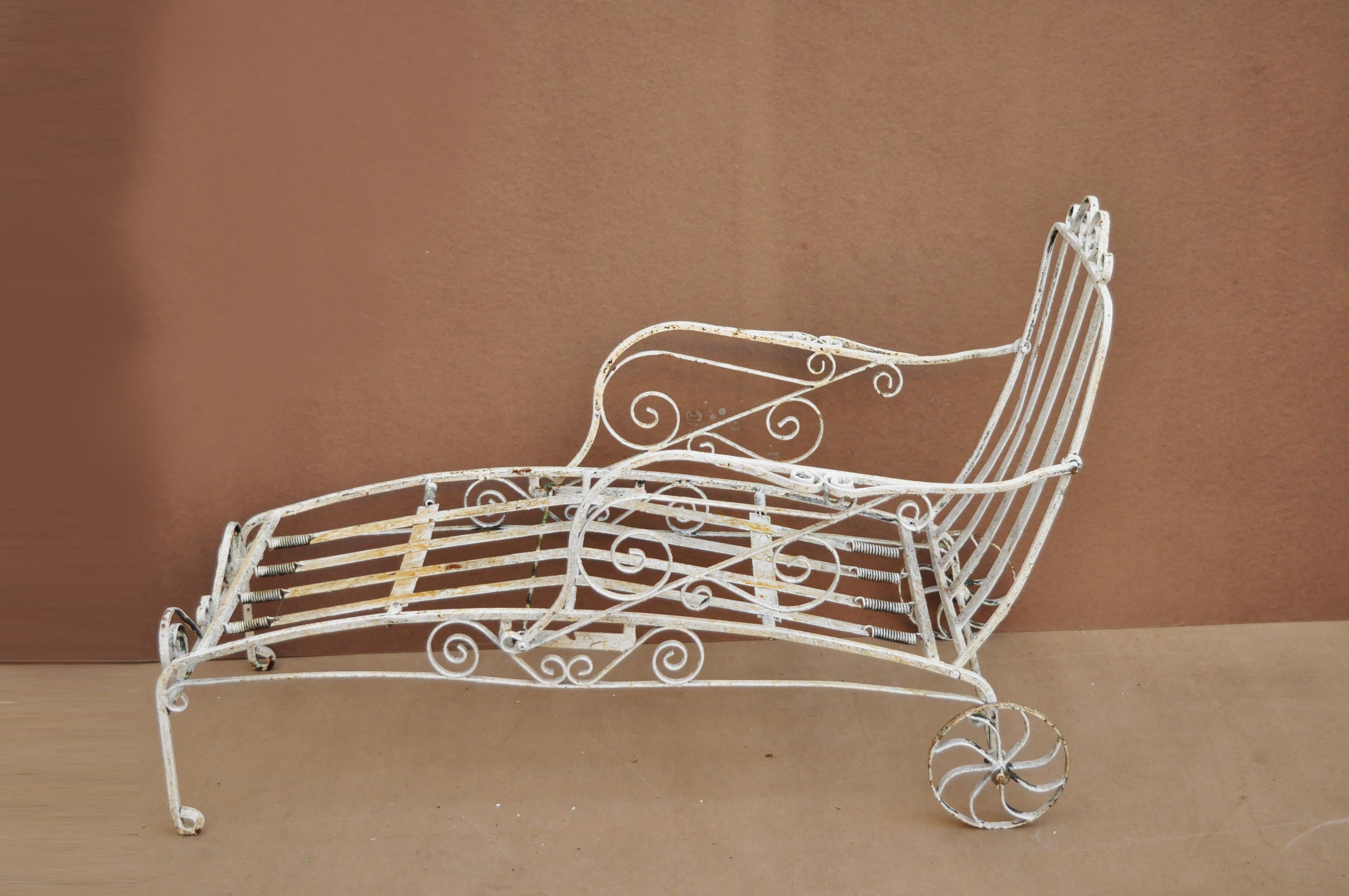 Antique Saltertini Fancy Wrought Iron Art Nouveau Reclining Chaise Lounge Chair 4