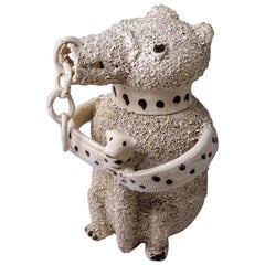 Antique Saltglaze Stoneware Pottery Bear Jug, English, Mid-18th Century