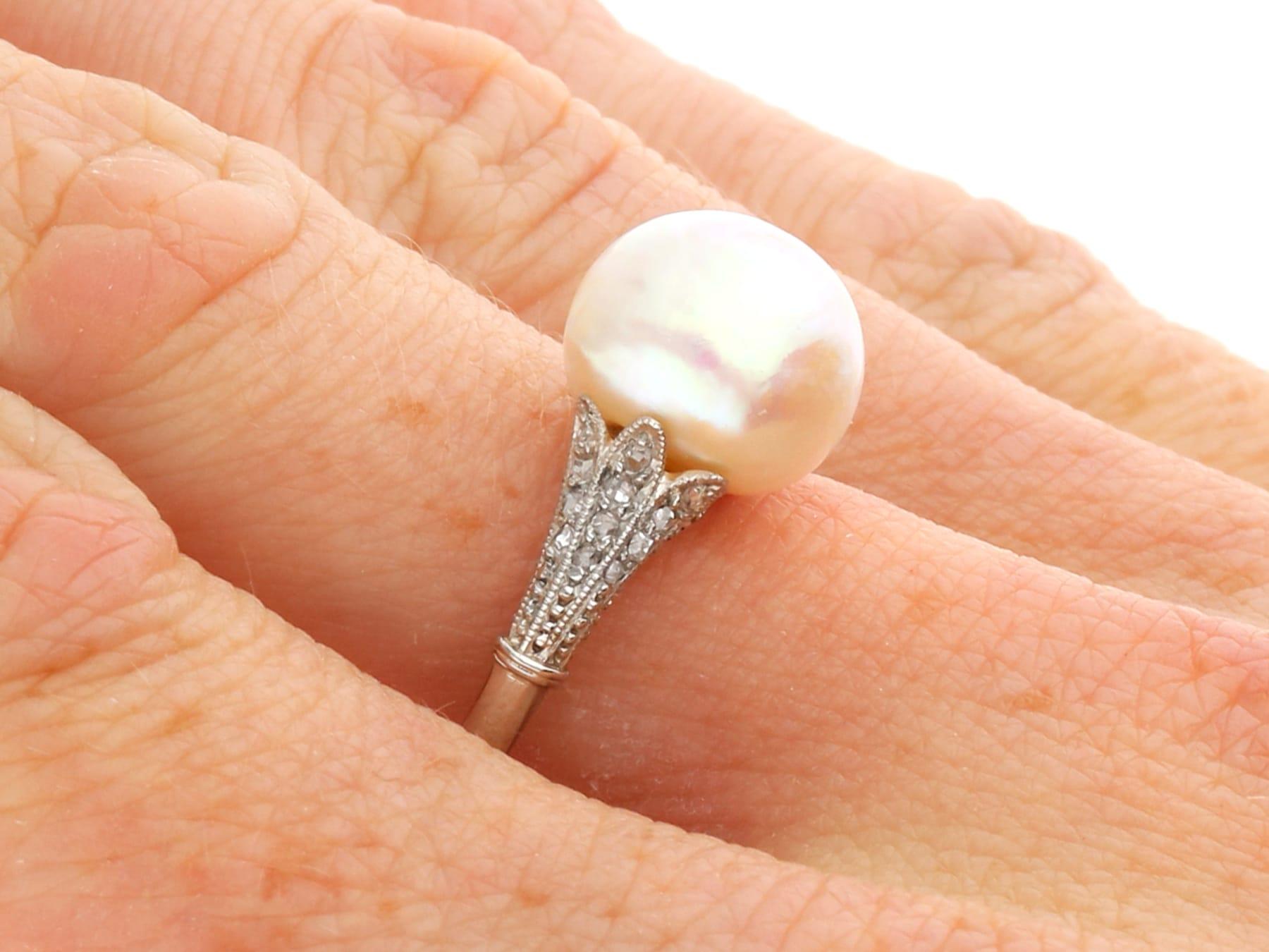 Anello di fidanzamento antico con perla d'acqua salata e diamante in platino in vendita 5