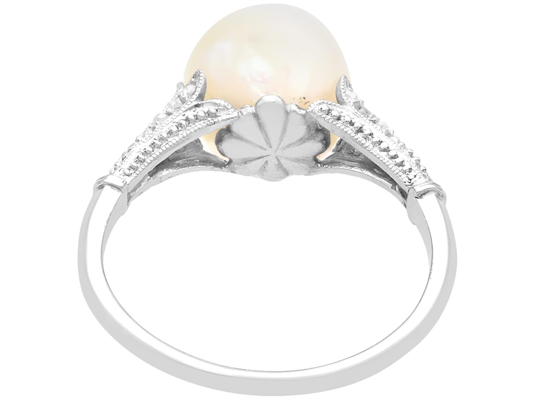Anello di fidanzamento antico con perla d'acqua salata e diamante in platino in vendita 2
