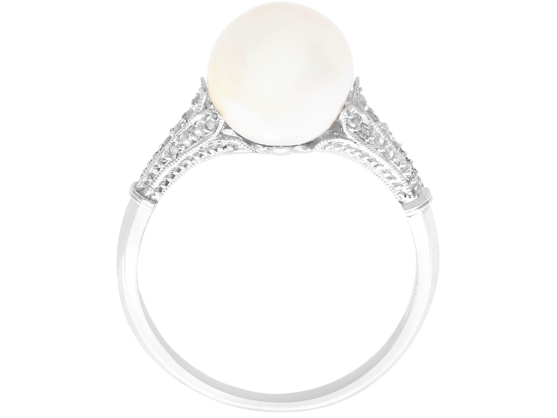 Anello di fidanzamento antico con perla d'acqua salata e diamante in platino in vendita 3
