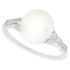 Antique Saltwater Pearl and Diamond Engagement Ring in Platinum