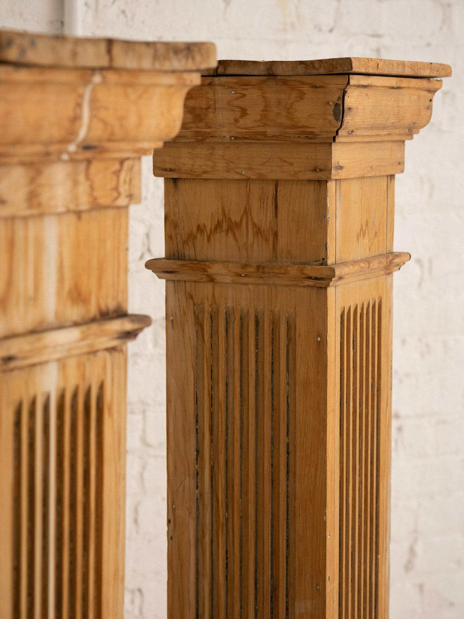 Neoclassical Antique Salvaged Architectural Wood Columns - a Pair For Sale