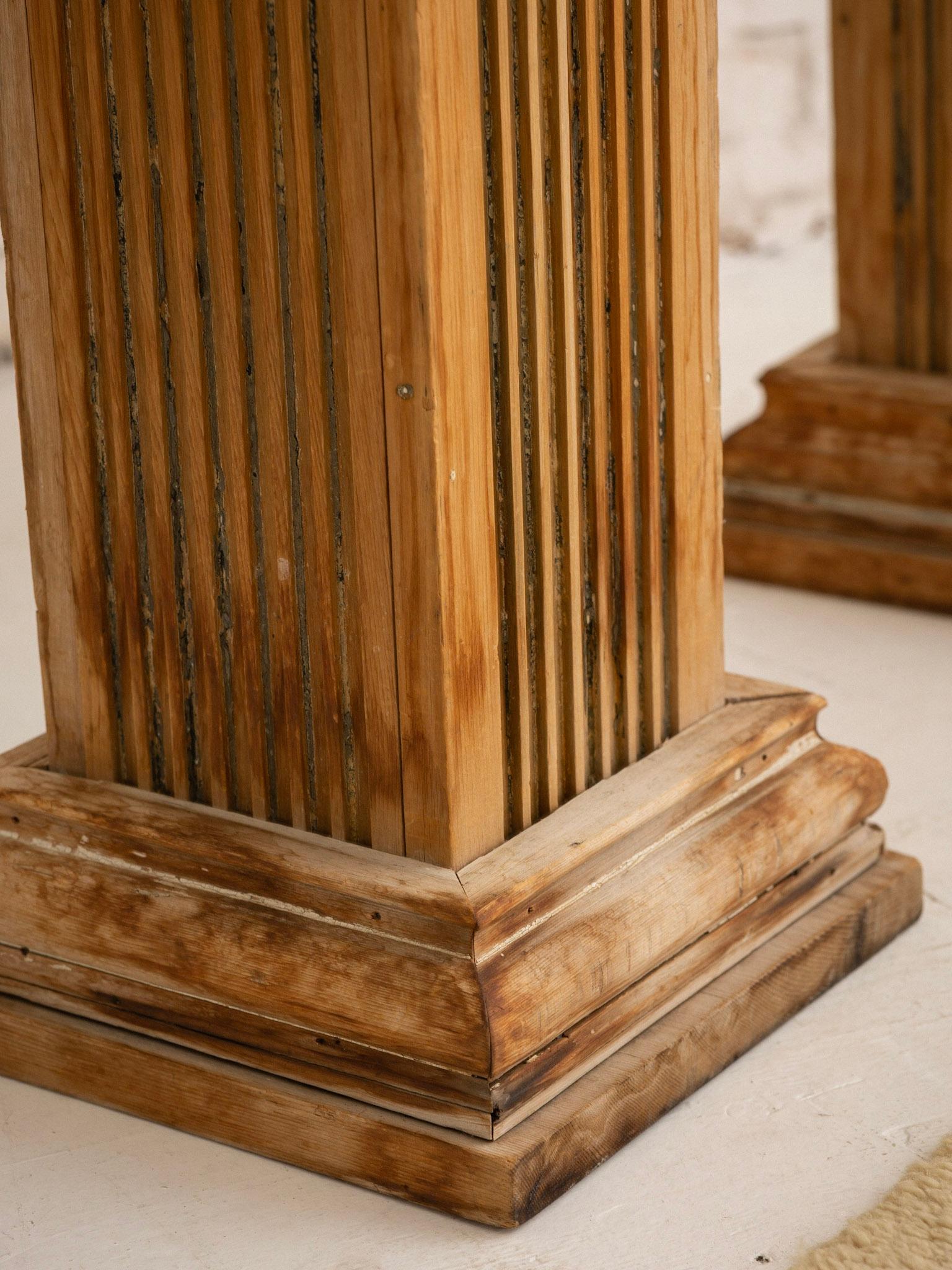 Antique Salvaged Architectural Wood Columns - a Pair In Fair Condition For Sale In Brooklyn, NY