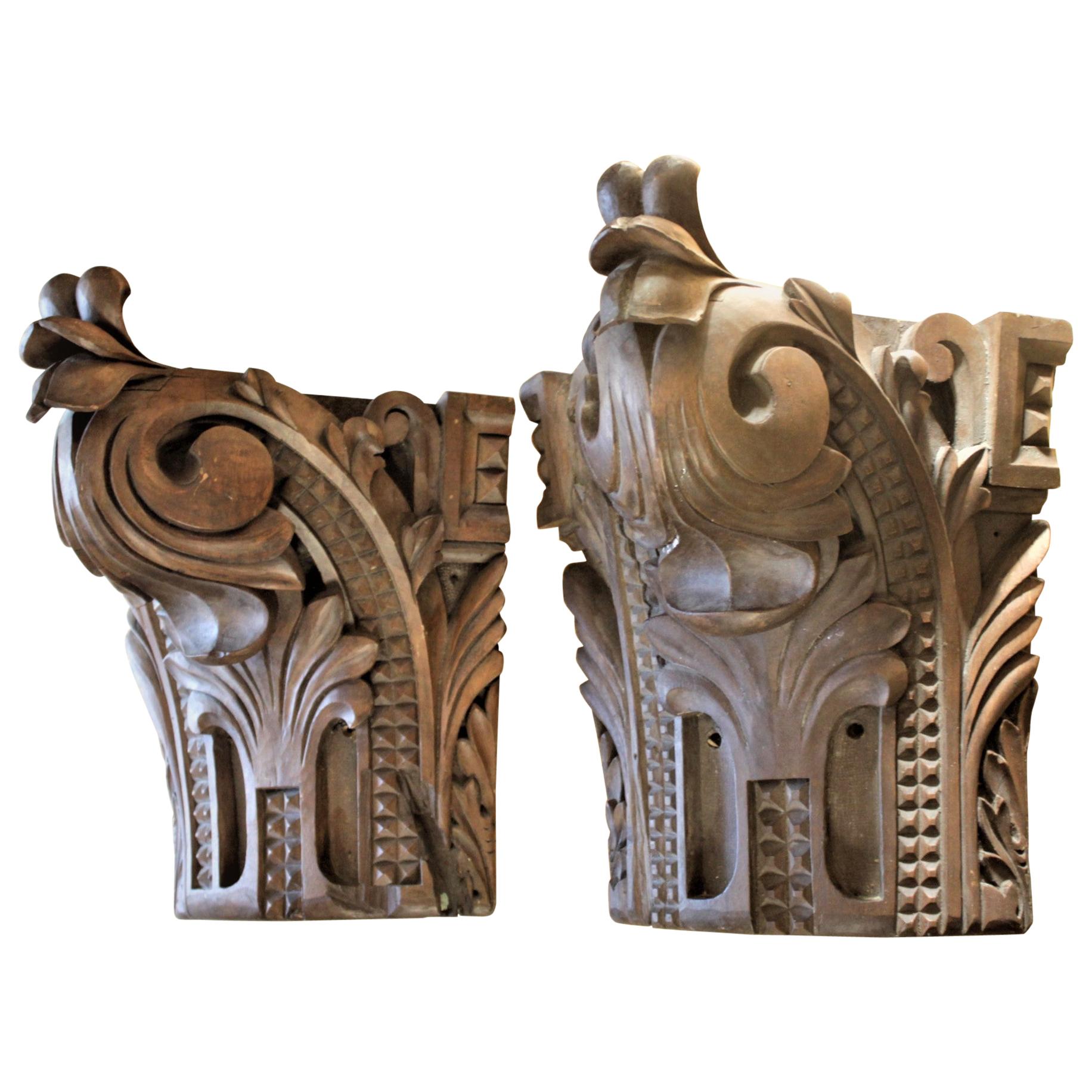 Antique Salvaged Carved Wooden Architectural Wall Brackets, Corbels or Shelves For Sale