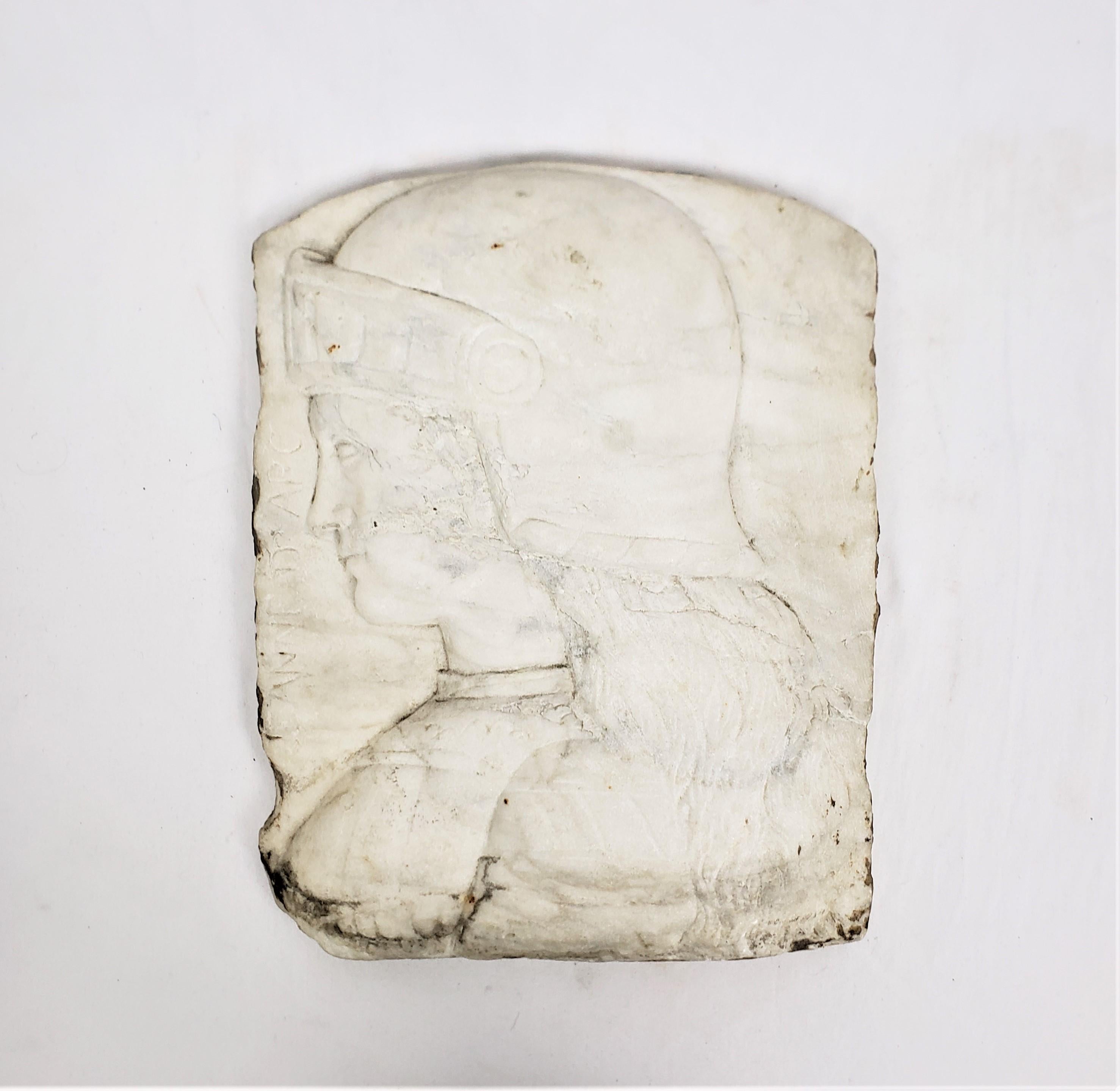 Neoclassical Antique Salvaged Hand Carved Carrera Marble Fragment Depicting Joan of Arc For Sale
