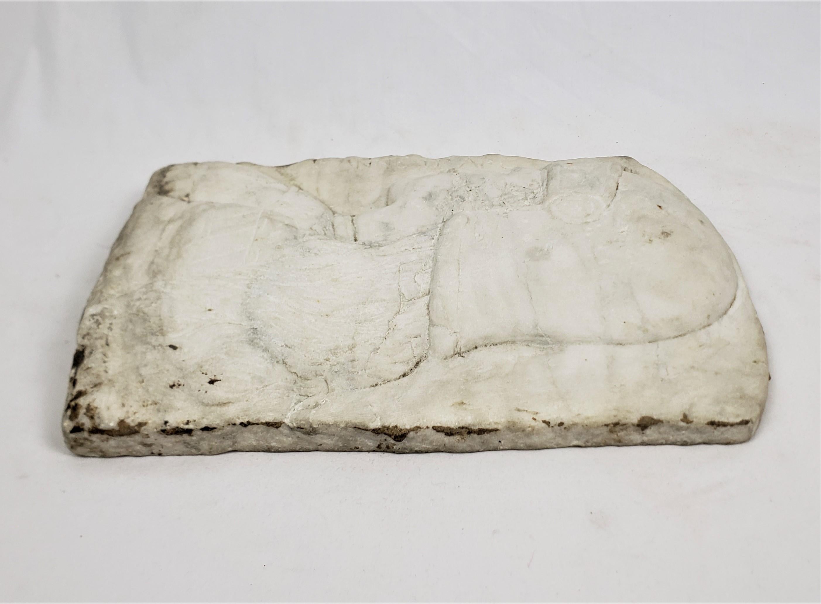 Hand-Crafted Antique Salvaged Hand Carved Carrera Marble Fragment Depicting Joan of Arc For Sale