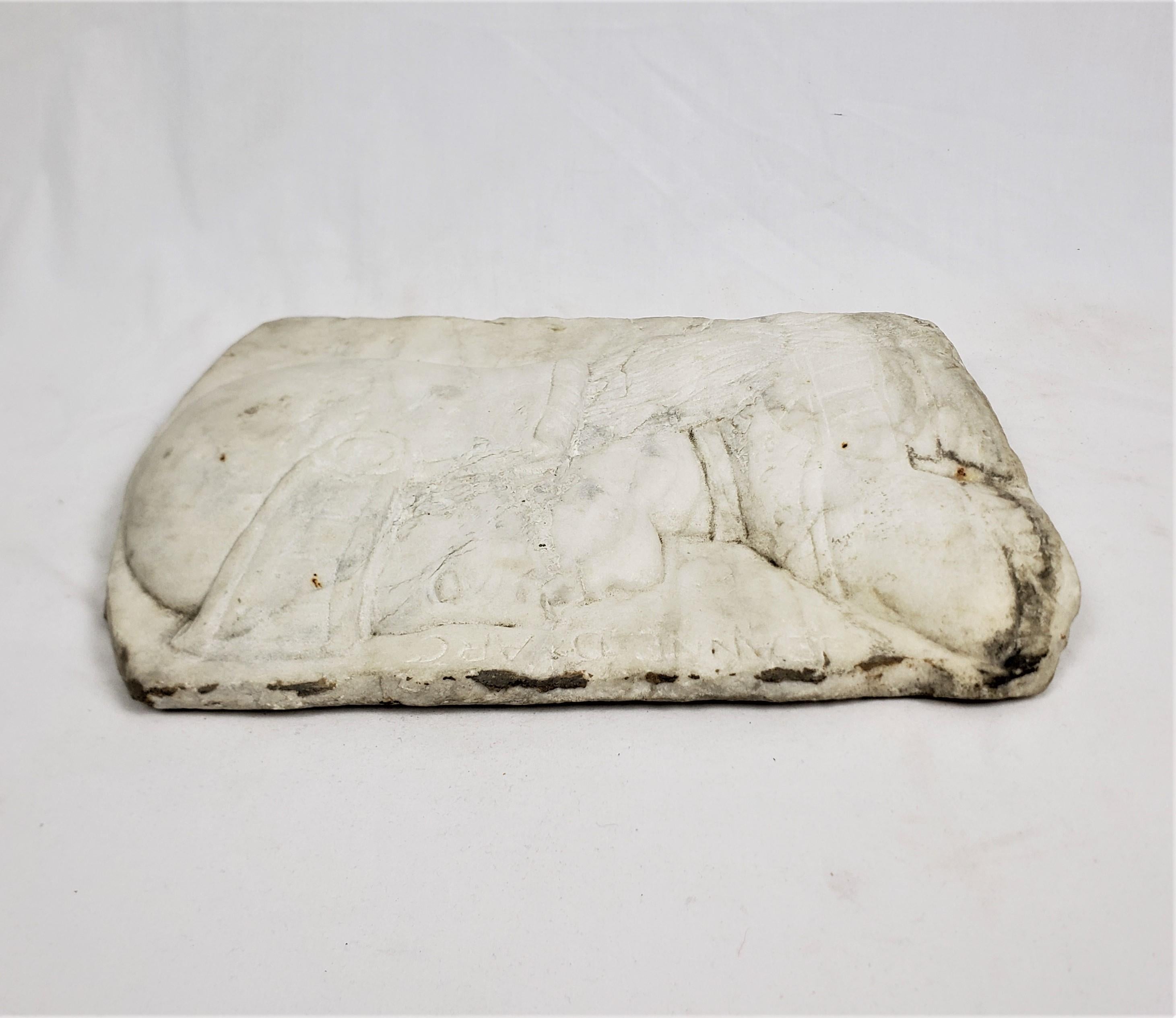 19th Century Antique Salvaged Hand Carved Carrera Marble Fragment Depicting Joan of Arc For Sale