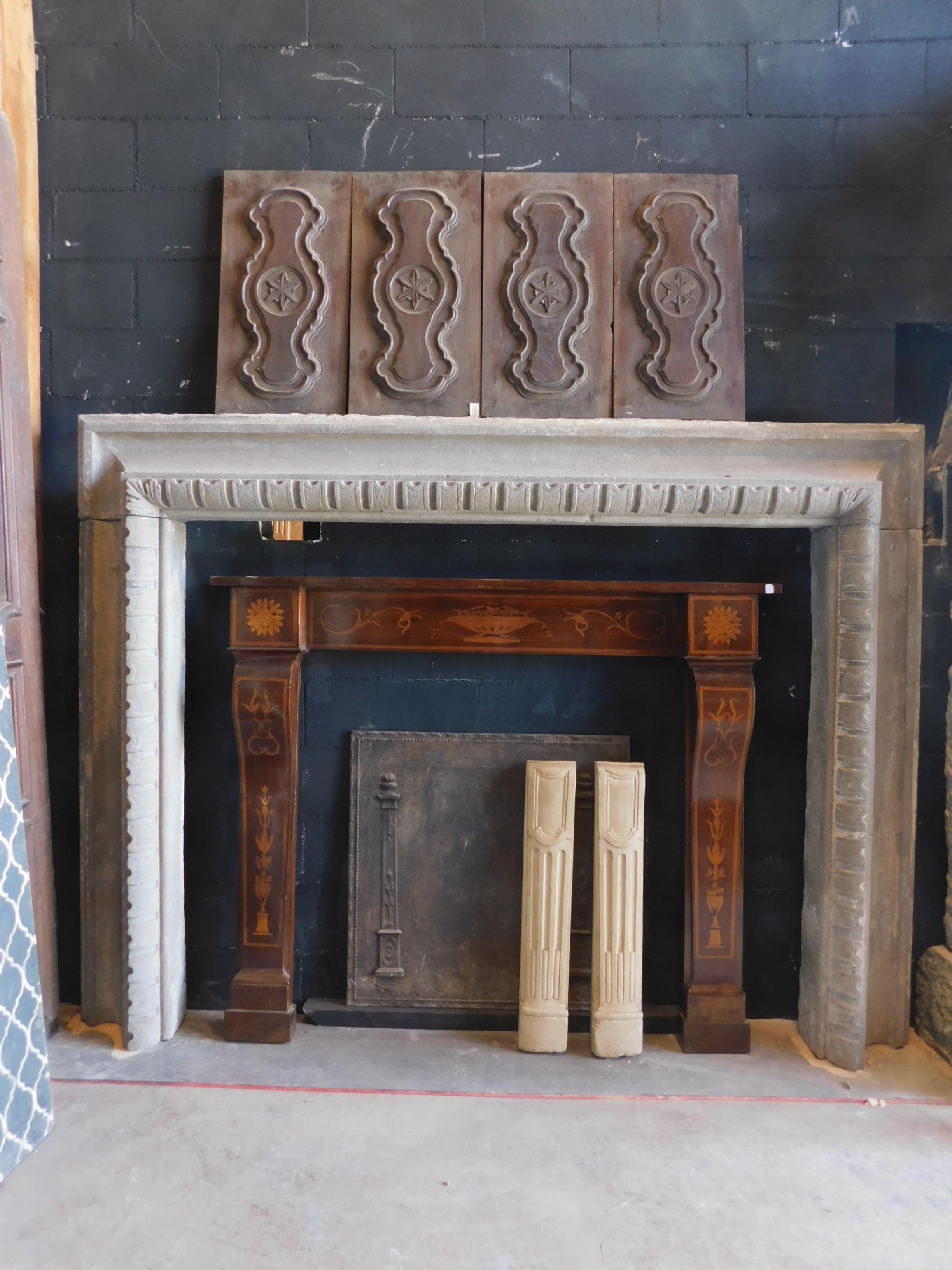 Italian Antique Salvator Rosa Fireplace in Serena Stone, 17th Century, Italy For Sale