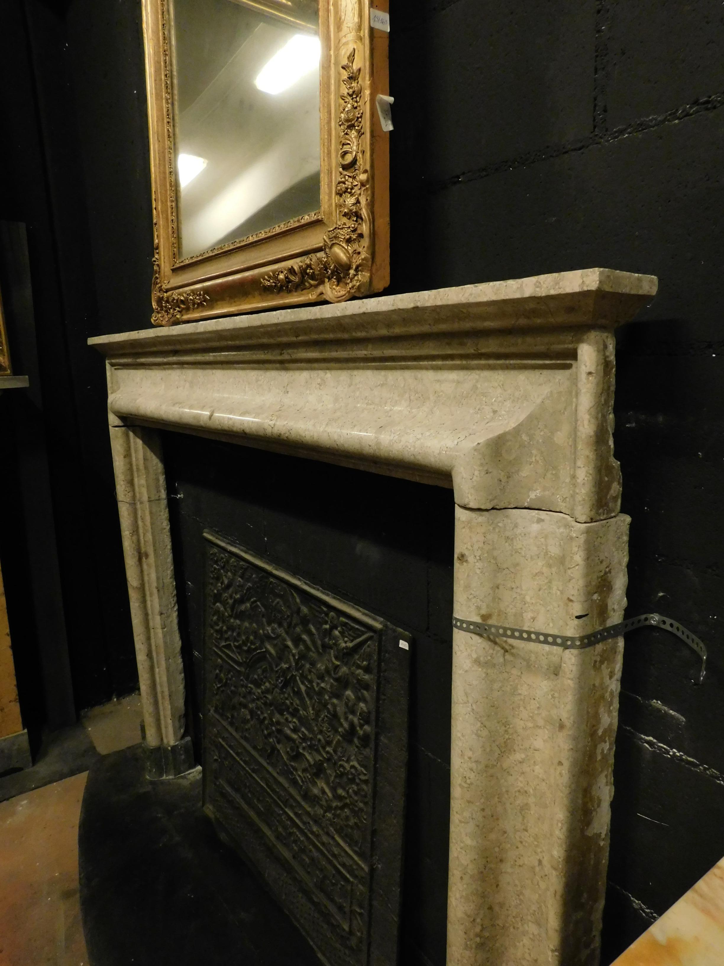 18th Century and Earlier Antique Salvator Rosa Fireplace Mantle in Gray and Green Marble, '600 Italy For Sale