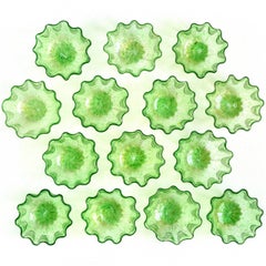 Antique Salviati Venetian Green Gold Flecks Italian Art Glass Salt Cellars Set